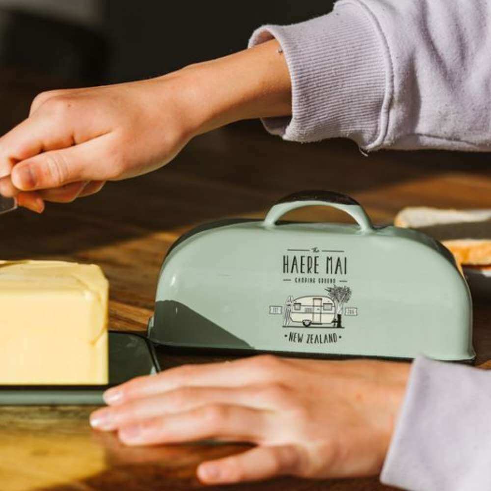 Haere Mai Enamel Butter Dish - Mint - Funky Gifts NZ
