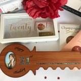 Wooden 21st Key With Oval Picture - Funky Gifts NZ