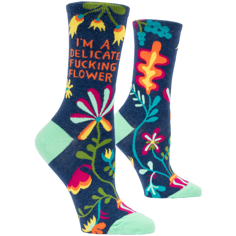 Blue Q Socks - Women's Crew - I'm A Delicate F**king Flower - Funky Gifts NZ