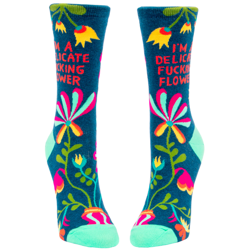 Blue Q Socks - Women's Crew - I'm A Delicate F**king Flower - Funky Gifts NZ