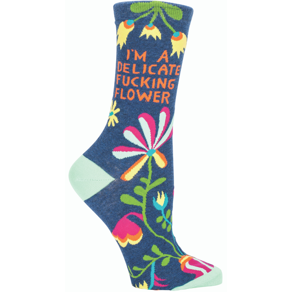 Blue Q Socks - Women's Crew - I'm A Delicate F**king Flower - Funky Gifts NZ