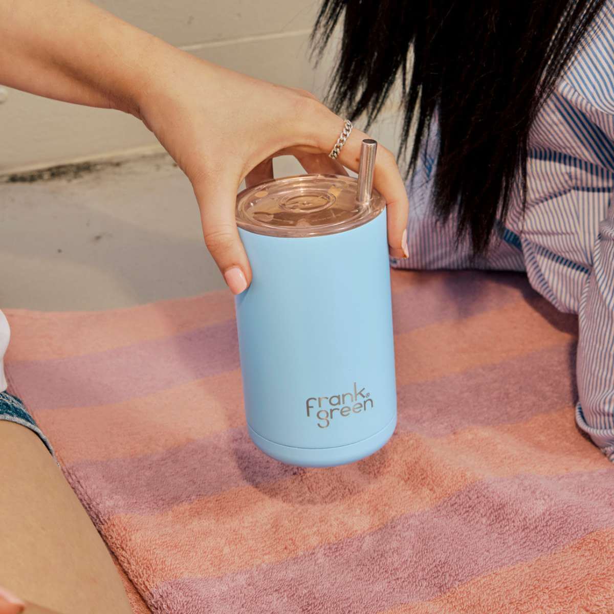 Iced Coffee Cup With Straw - Sky Blue - Funky Gifts NZ
