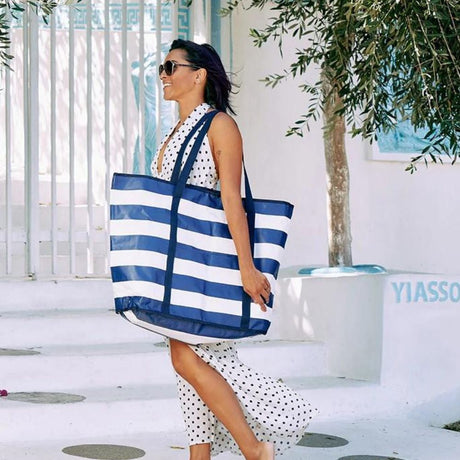 Jumbo Beach Bag - Navy Stripe - Funky Gifts NZ