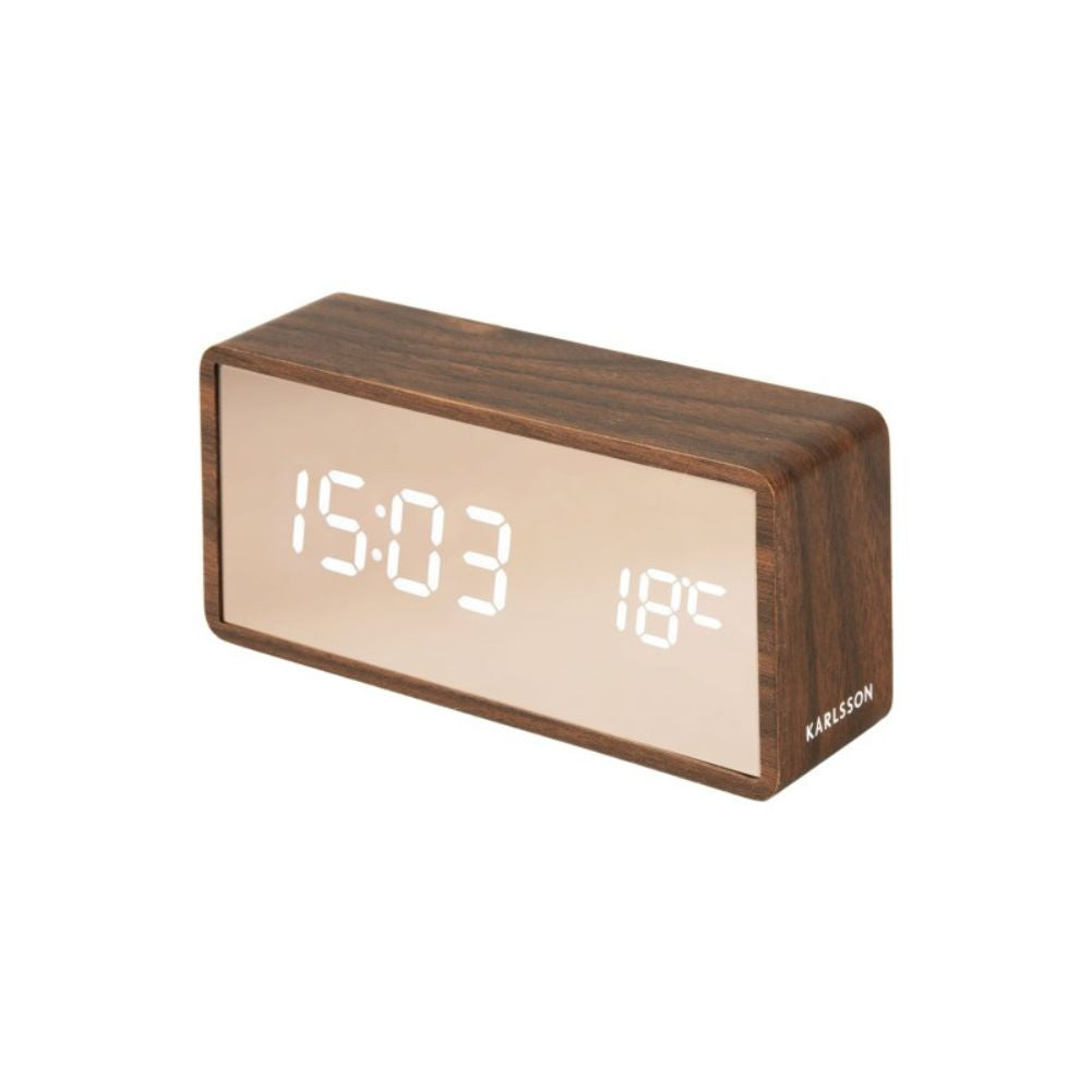 Karlsson Alarm Clock Mirror LED Brown - Funky Gifts NZ