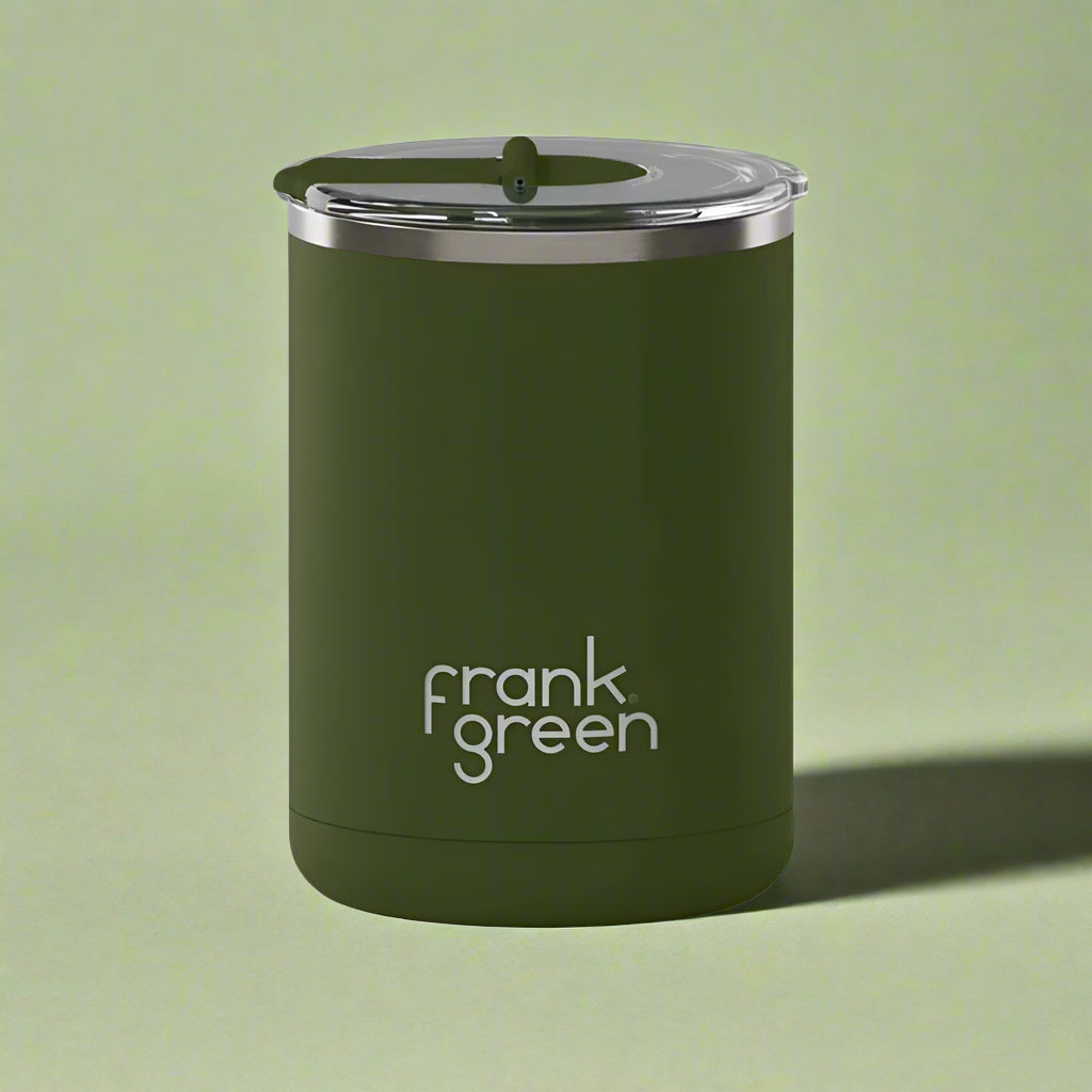 Ceramic Coffee Cup with Hinged Lid - Khaki - Funky Gifts NZ