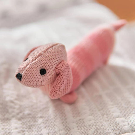 Knit Hand Rattle - Dachshund - Funky Gifts NZ