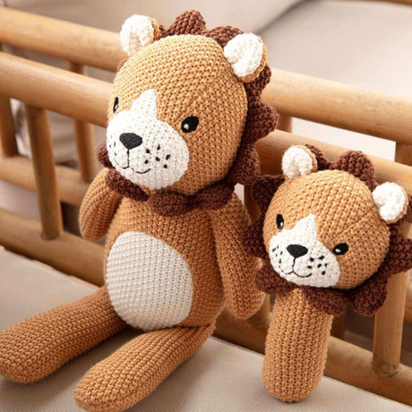 Knitted Baby Toy & Rattle Set Lion - Funky Gifts NZ