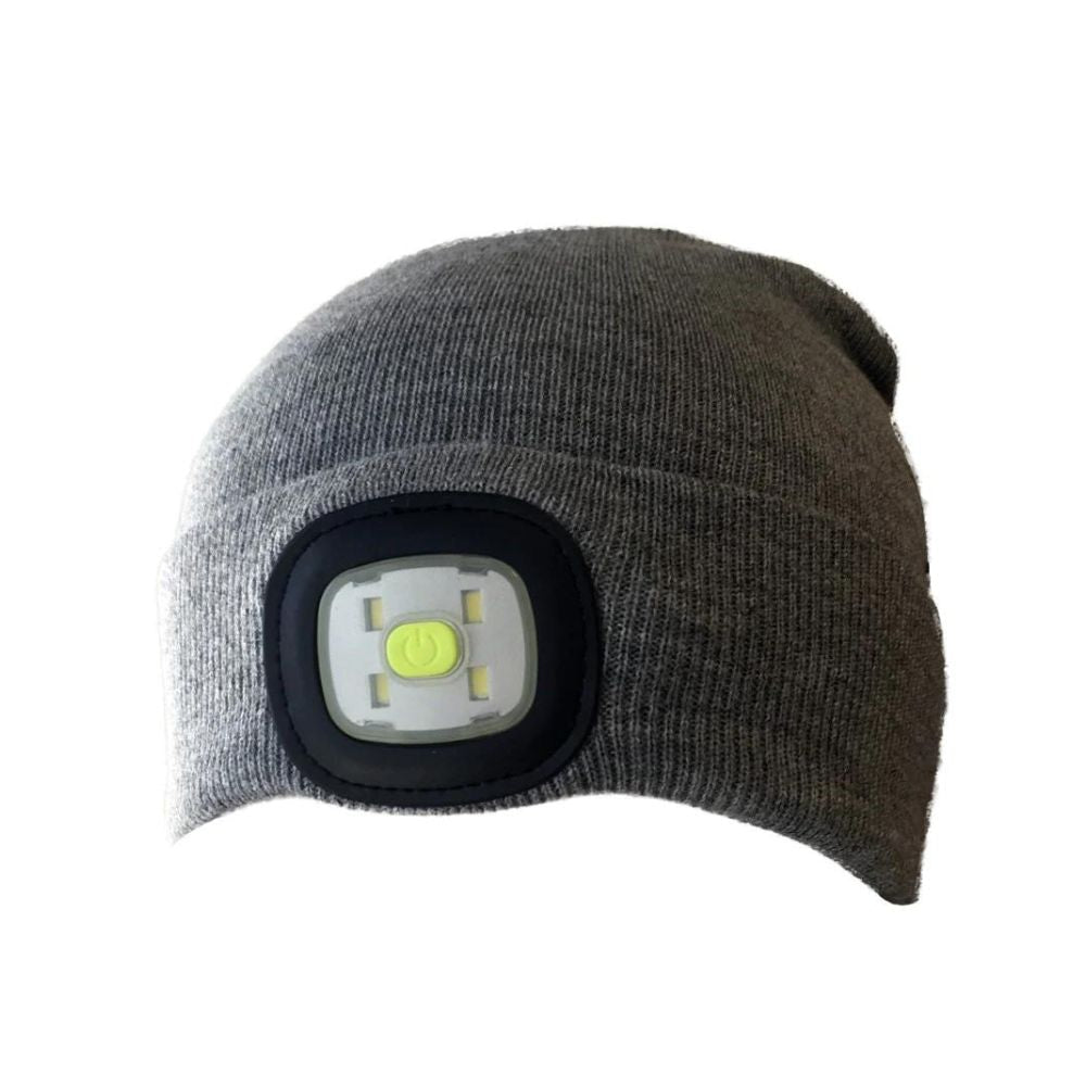 LED Beanie - Rechargeable Headlight Beanie Grey - Funky Gifts NZ