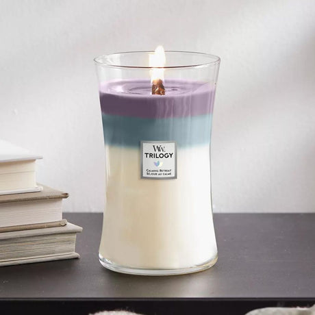 Large WoodWick Scented Soy Candle - Calming Retreat Trilogy - Funky Gifts NZ