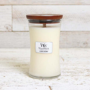 Large WoodWick Scented Soy Candle - Island Coconut - Funky Gifts NZ