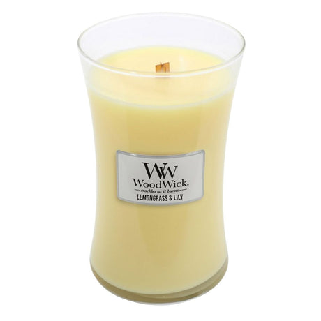 Large WoodWick Scented Soy Candle - Lemongrass & Lily - Funky Gifts NZ