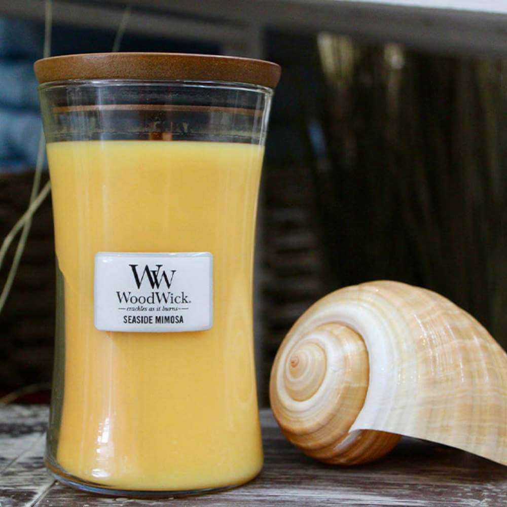 Large WoodWick Scented Soy Candle - Seaside Mimosa - Funky Gifts NZ