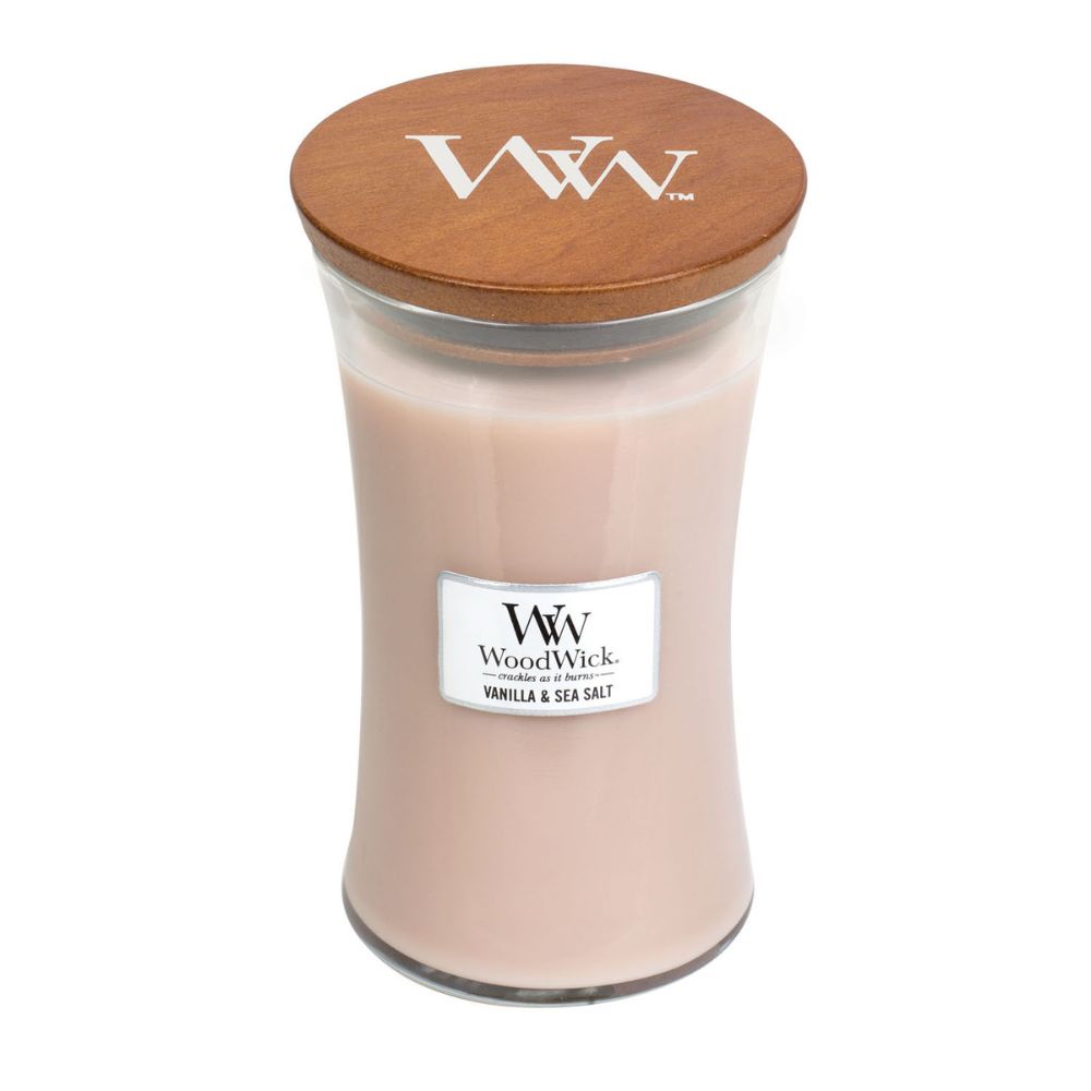 Large WoodWick Scented Soy Candle - Vanilla & Sea Salt - Funky Gifts NZ