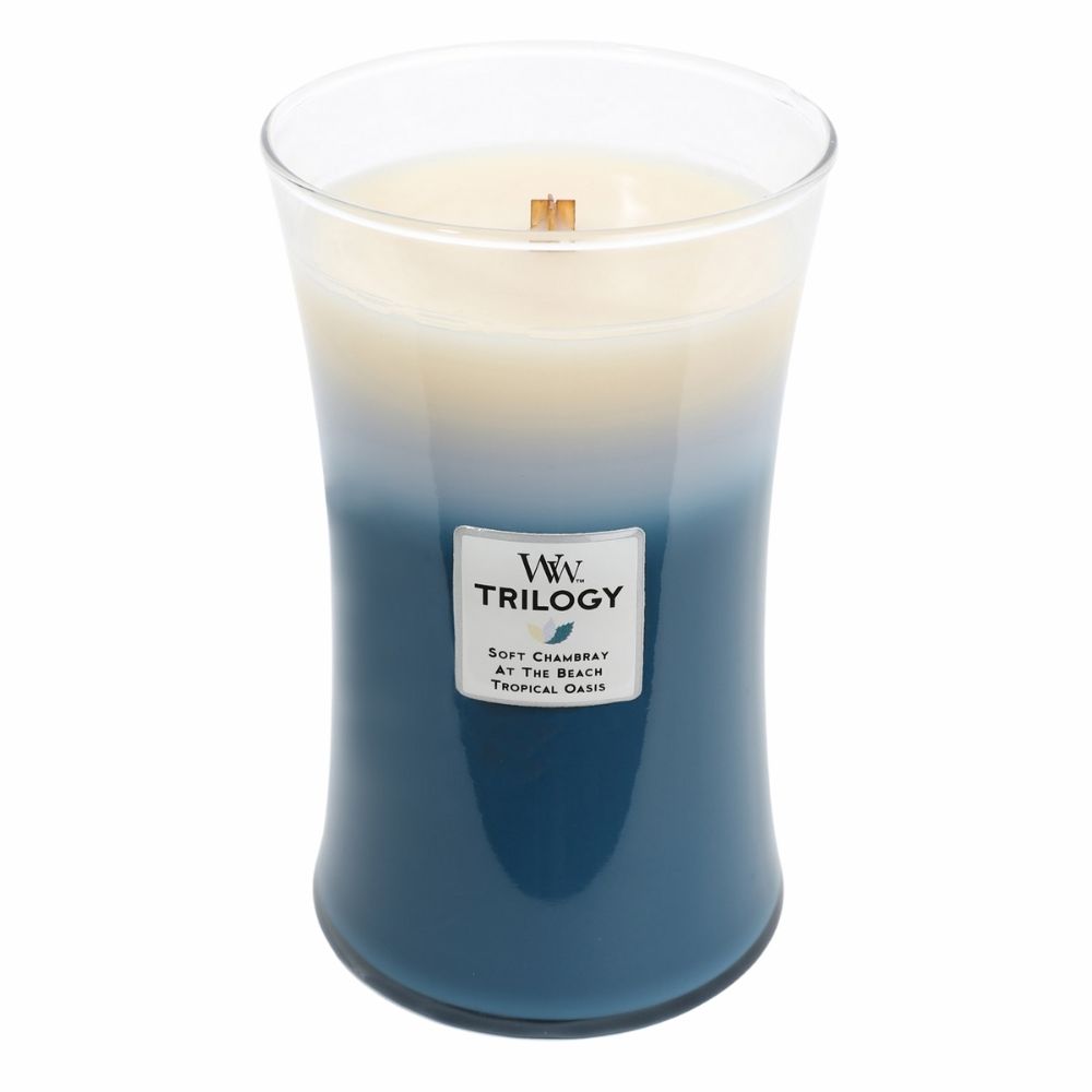 Large Trilogy WoodWick Scented Soy Candle - Beachfront Cottage - Funky Gifts NZ