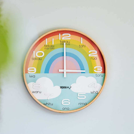 Te Reo Maori Clock - Large Rainbow - Funky Gifts NZ