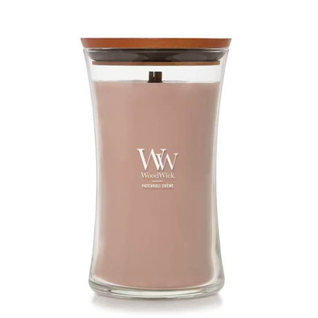 Large WoodWick Scented Soy Candle - Patchouli Creme - Funky Gifts NZ