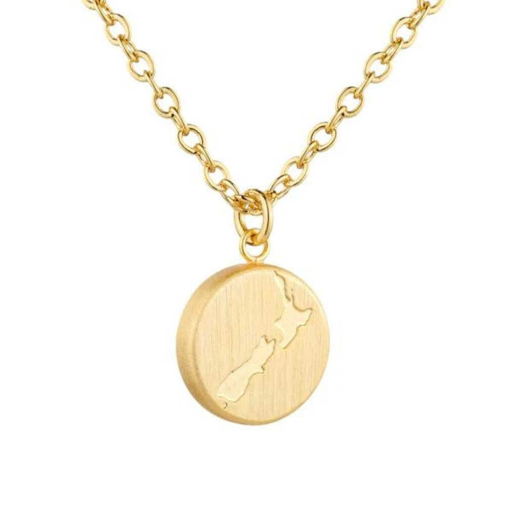 Little Taonga Round NZ Map Necklace - Funky Gifts NZ
