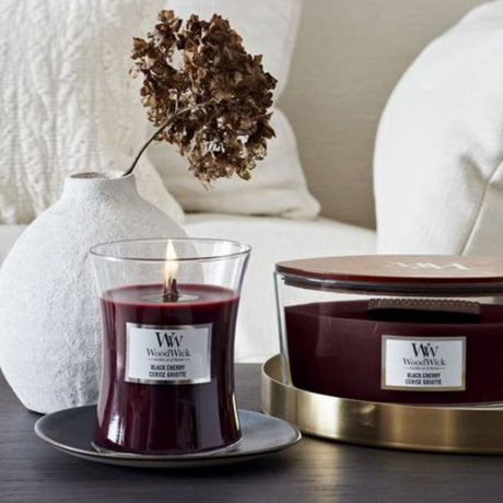 Medium WoodWick Scented Soy Candle - Black Cherry - Funky Gifts NZ