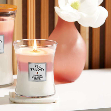 Medium WoodWick Scented Soy Candle - Blooming Orchard Trilogy - Funky Gifts NZ