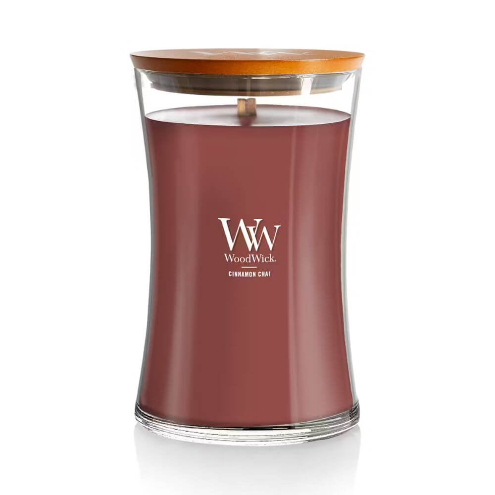 Large WoodWick Scented Soy Candle - Cinnamon Chai - Funky Gifts NZ