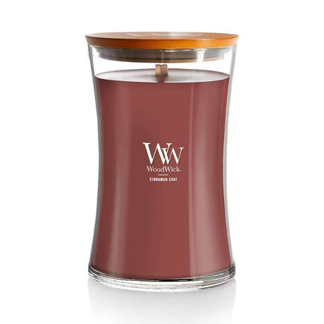 Large WoodWick Scented Soy Candle - Cinnamon Chai - Funky Gifts NZ