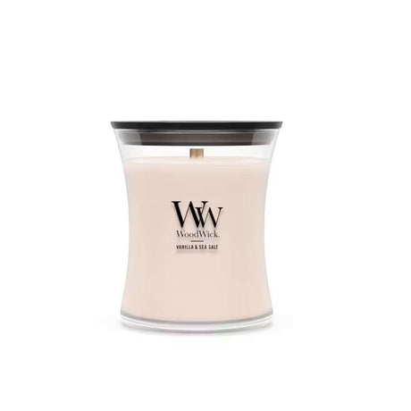 Medium WoodWick Scented Soy Candle - Vanilla & Sea Salt - Funky Gifts NZ