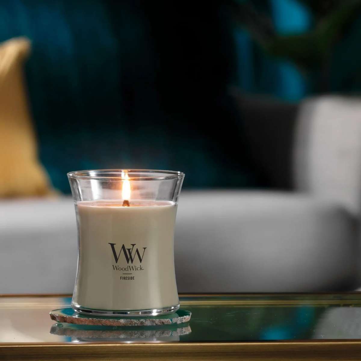 Medium WoodWick Scented Soy Candle - Fireside - Funky Gifts NZ