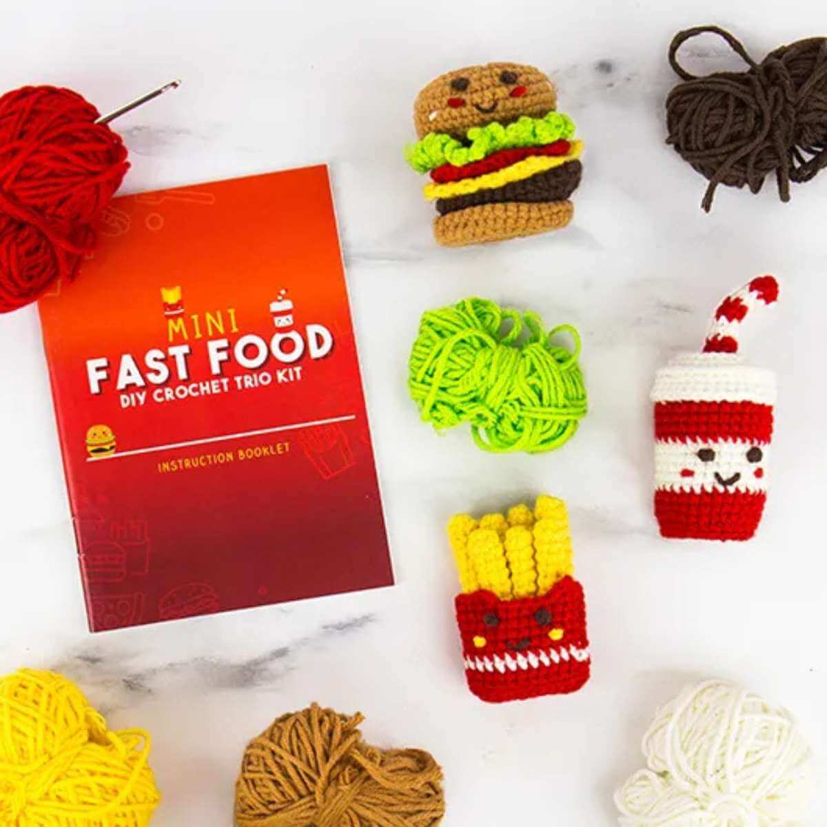 Mini Fast Food DIY Crochet Trio Kit - Funky Gifts NZ