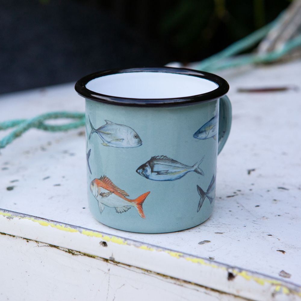 Moana Road Small Enamel Mug - Fishing Club - Funky Gifts NZ