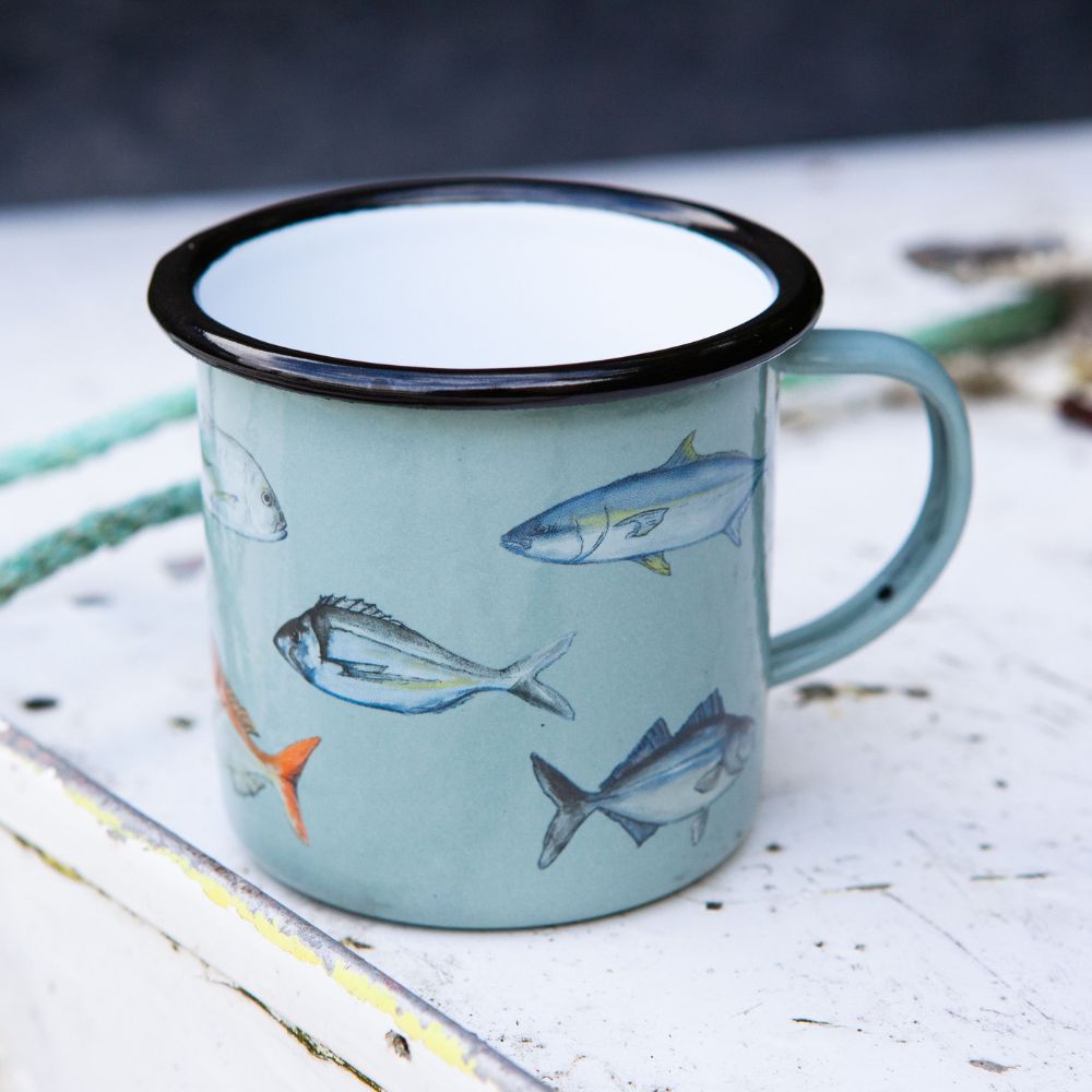 Moana Road Fishing Club Enamel Mug - Large - Funky Gifts NZ