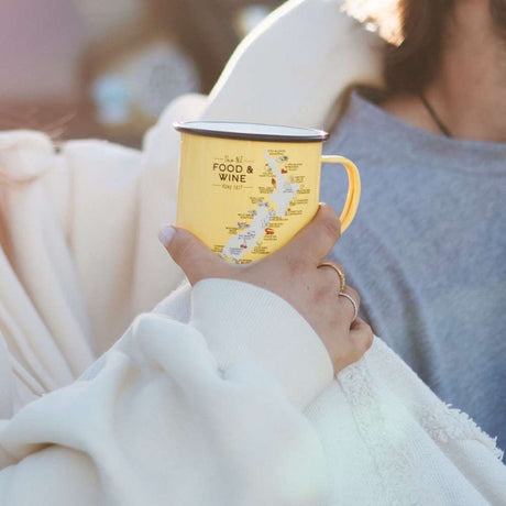 Moana Road Small Enamel Mug - Food & Wine - Funky Gifts NZ