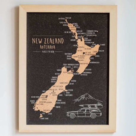 Moana Road - A2 New Zealand Cork Map - Funky Gifts NZ
