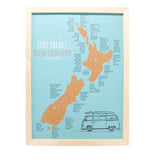 Moana Road - A3 New Zealand Cork Map Surf Break - Funky Gifts NZ