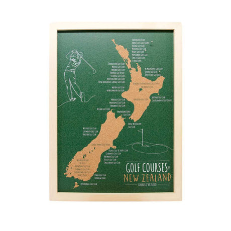 Moana Road - A3 New Zealand Cork Map - Golf Courses - Funky Gifts NZ