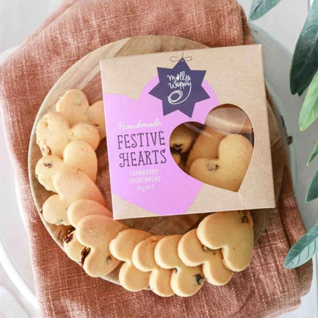 Molly Woppy Handmade Festive Hearts - Cranberry Shortbread - Funky Gifts NZ