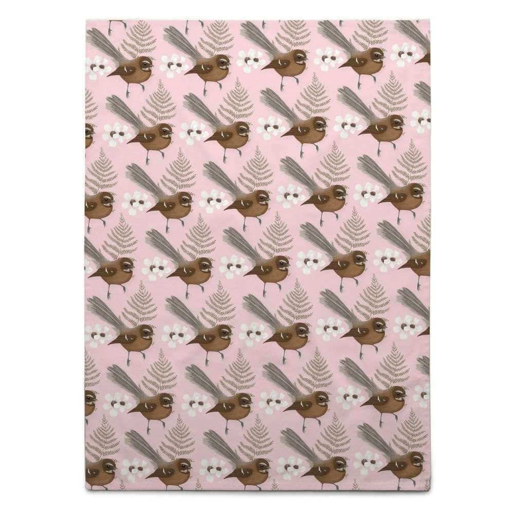 NZ Fantail Pink Tea Towel - Funky Gifts NZ
