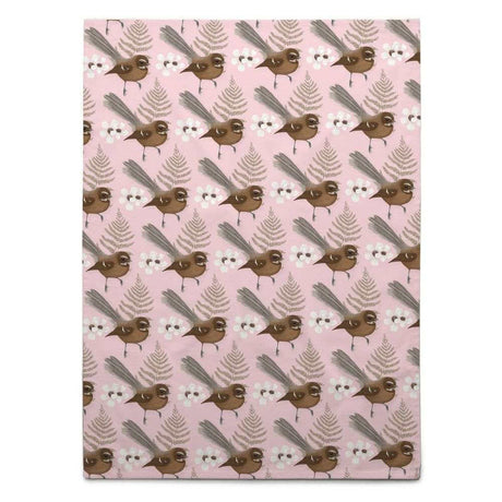 NZ Fantail Pink Tea Towel - Funky Gifts NZ
