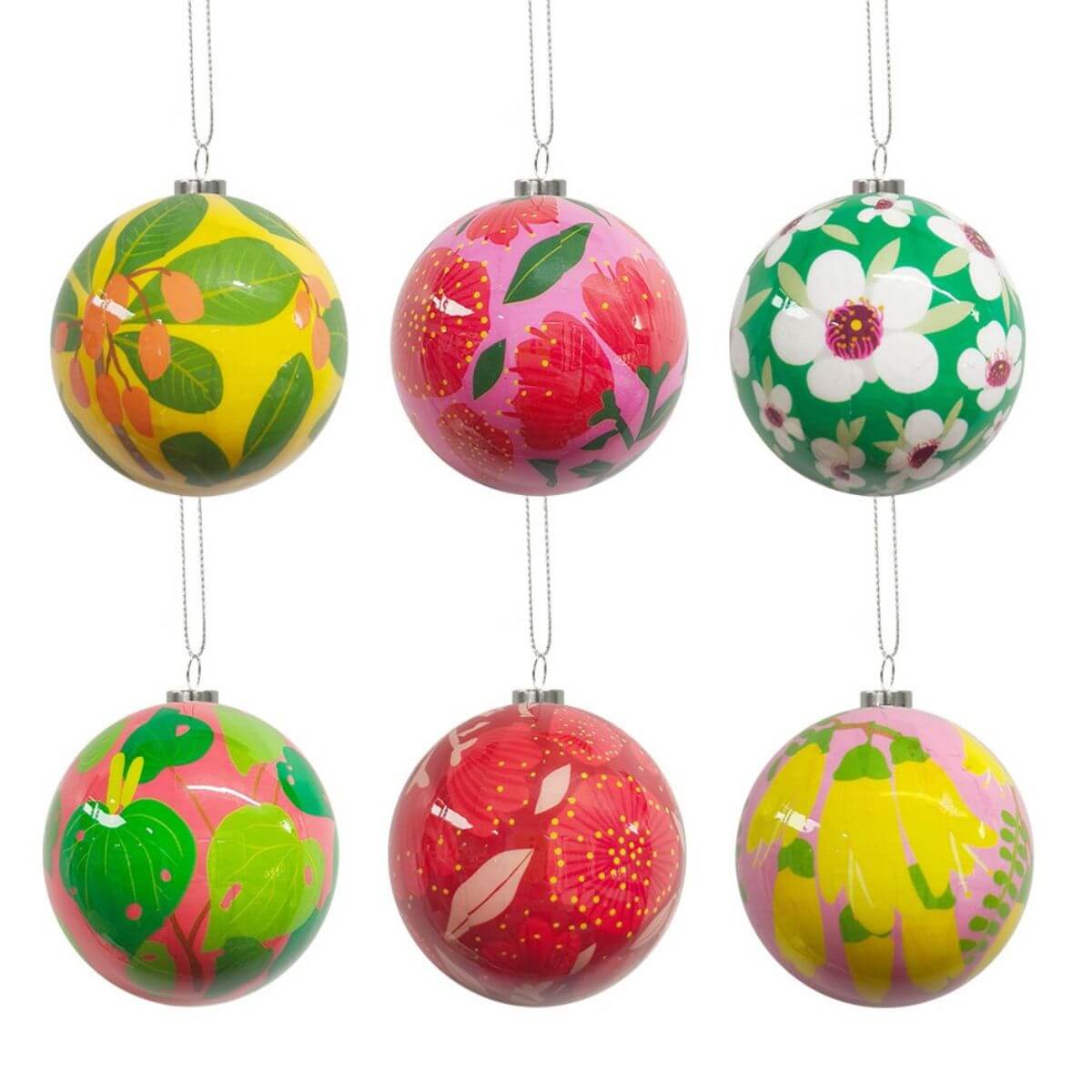 Box of Six NZ Botanicals Christmas Baubles - Funky Gifts NZ