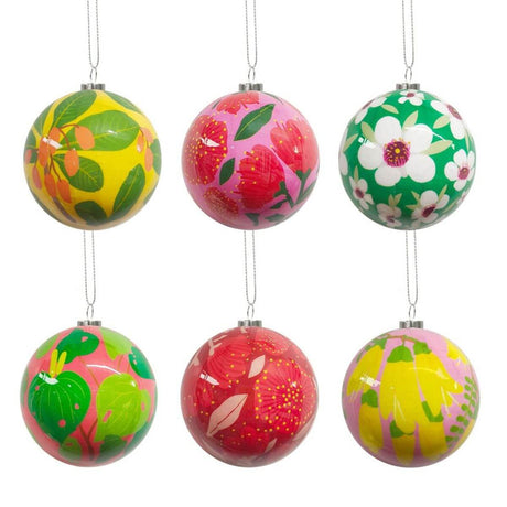 Box of Six NZ Botanicals Christmas Baubles - Funky Gifts NZ