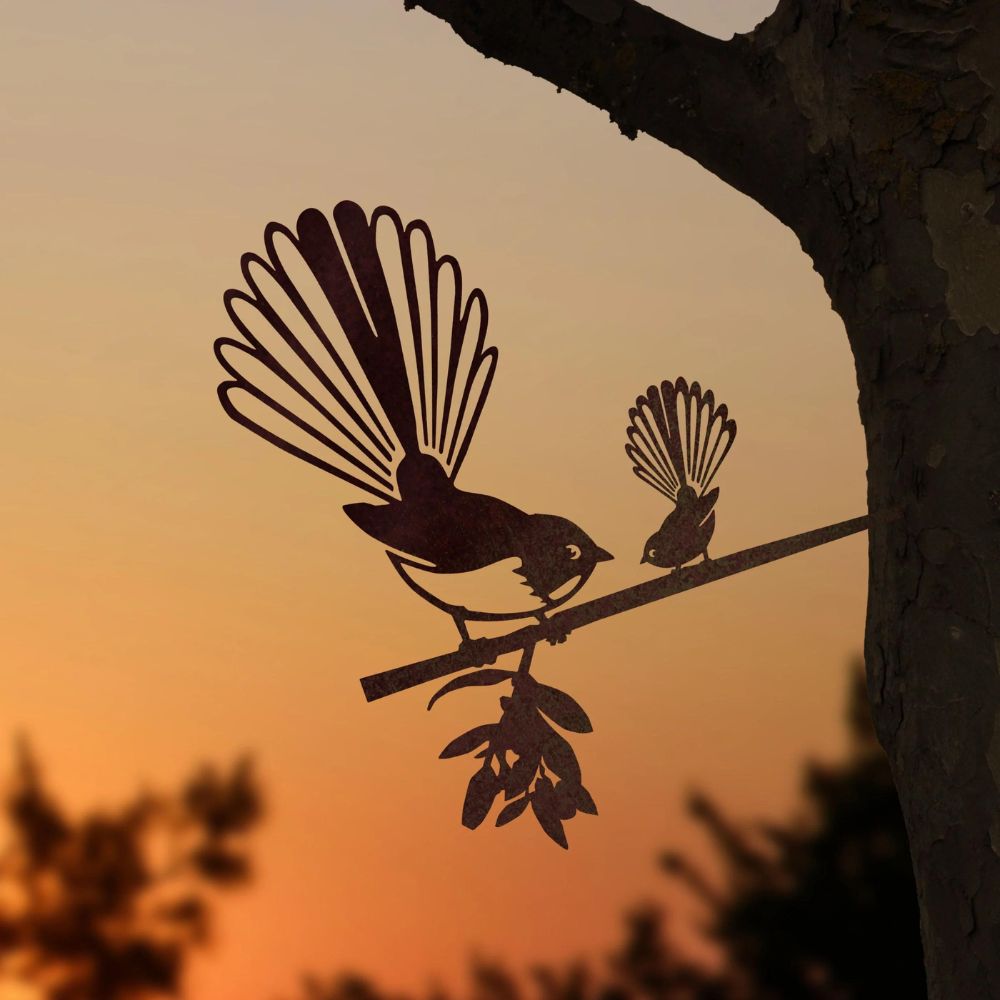 Metalbird Piwakawaka (Fantail) and Baby - Funky Gifts NZ