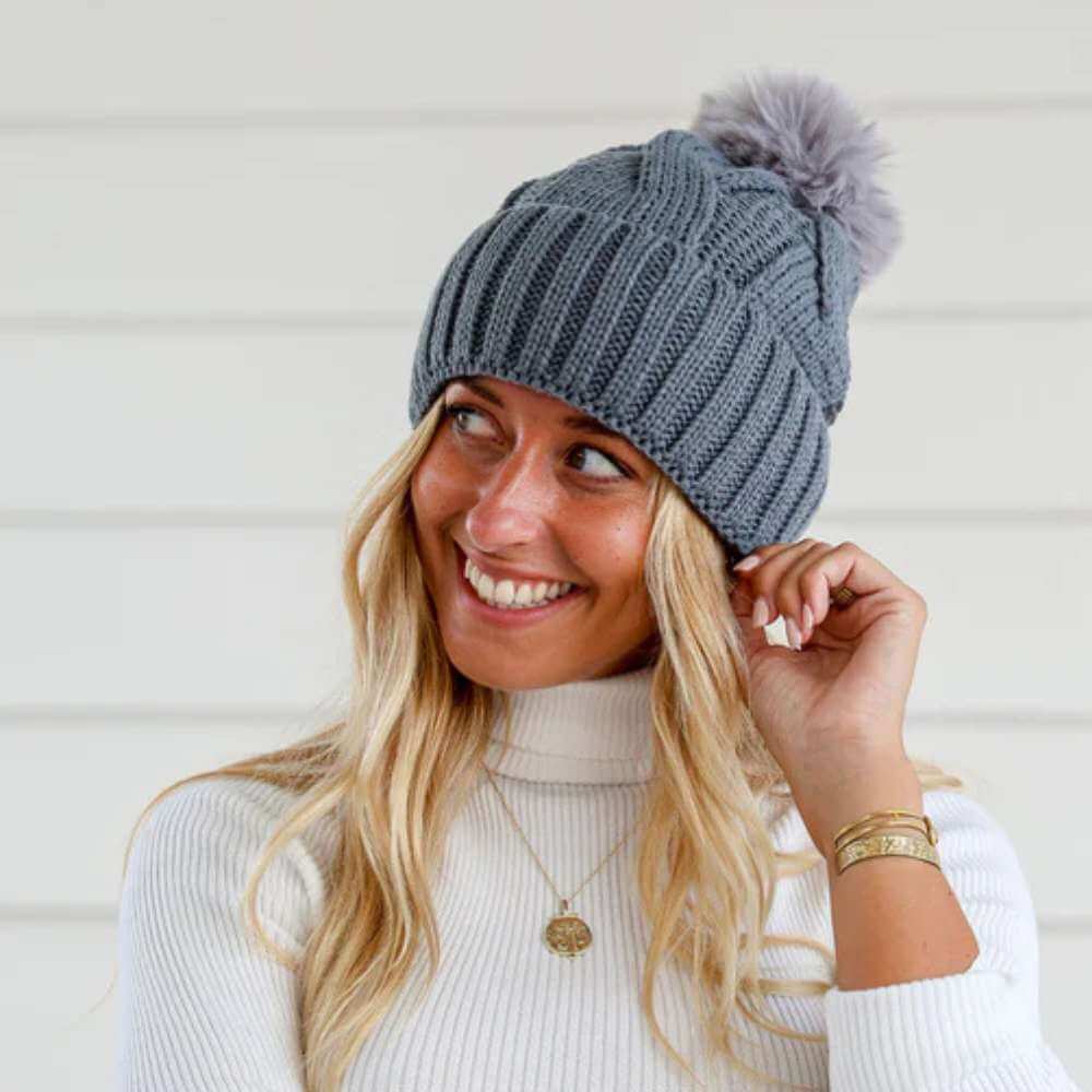 Pom Pom Beanie - Charcoal - Funky Gifts NZ