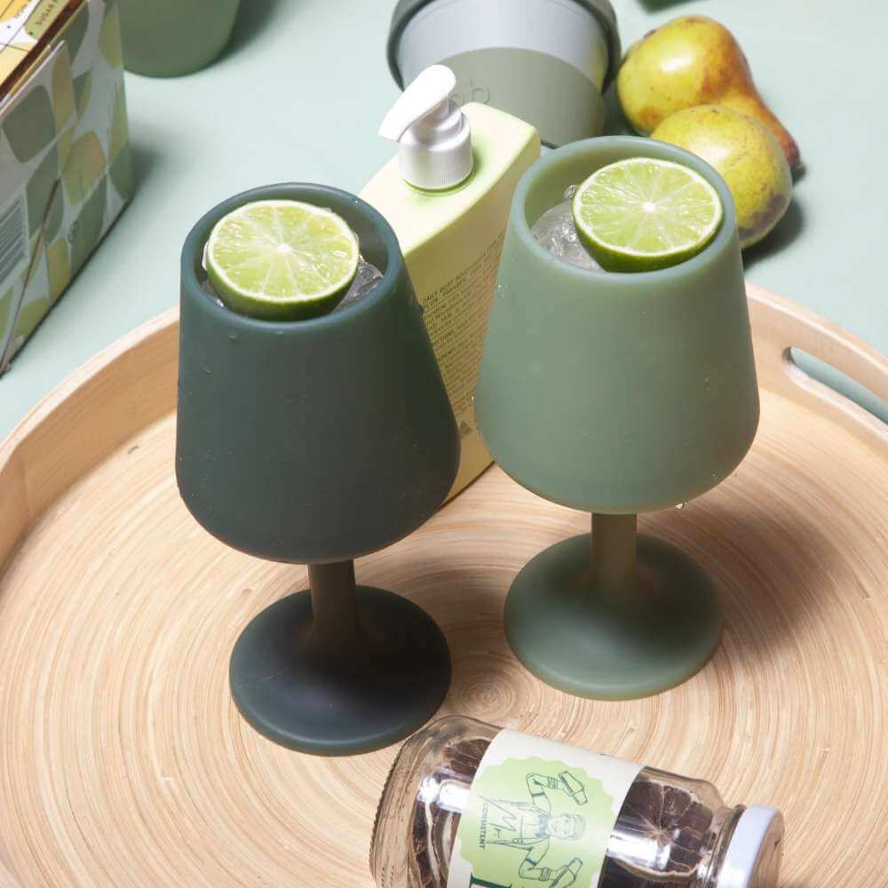 Swepp Silicone Unbreakable Wine Glasses - Sage + Olive - Funky Gifts NZ