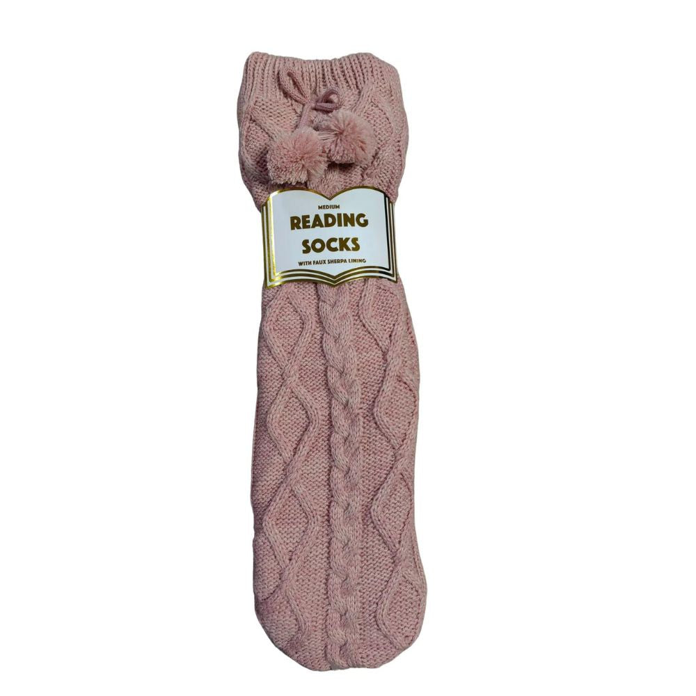 Women's Reading Socks - Dark Pink Cable - Funky Gifts NZ