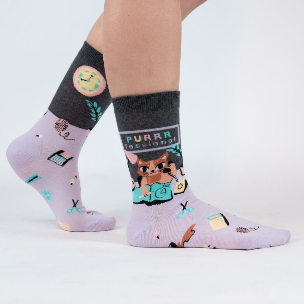 Sock It To Me Socks - Women's Crew - Purrrfessional - Funky Gifts NZ