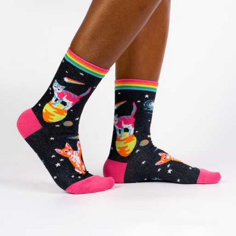 Sock It To Me Socks - Women's Crew - Space Cats - Funky Gifts NZ