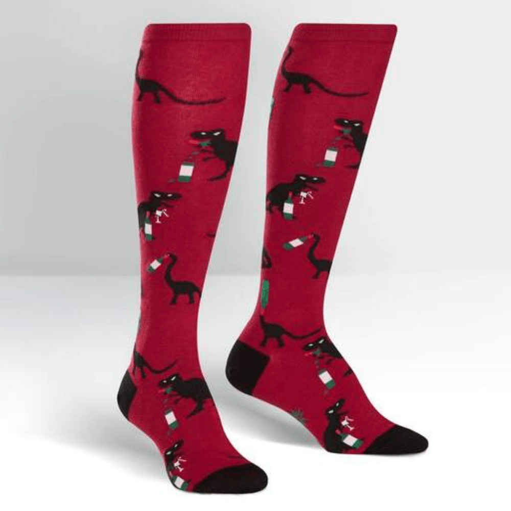 Sock It To Me Socks - Women's Knee High - Winosaurus - Funky Gifts NZ