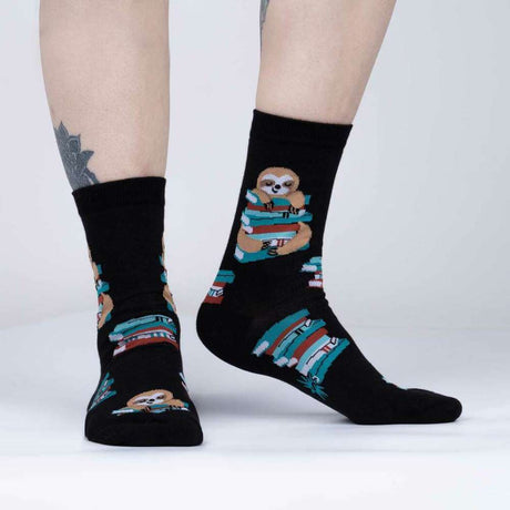 Sock It To Me Socks - Women's Crew - Study Hall Sloth - Funky Gifts NZ