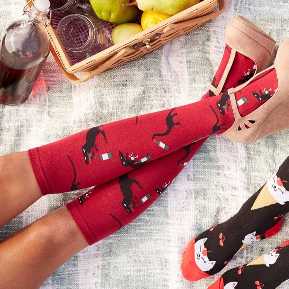 Sock It To Me Socks - Women's Knee High - Winosaurus - Funky Gifts NZ