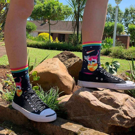 Sock It To Me Socks - Women's Crew - Space Cats - Funky Gifts NZ