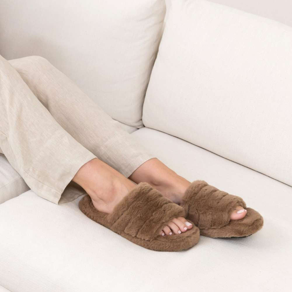 SnuggUps Women's Open Toe Latte - Funky Gifts NZ